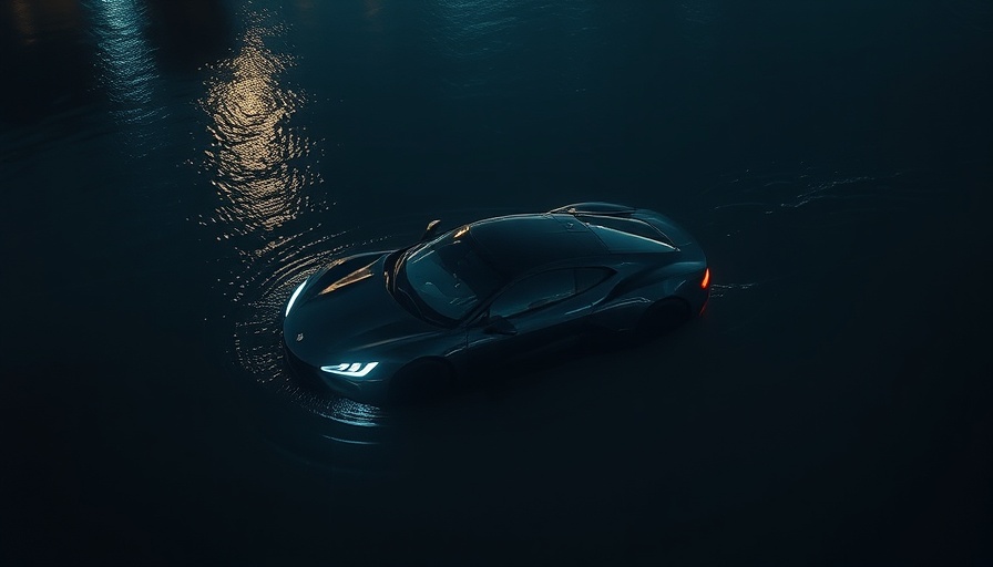 Aerial view of a submerged car roof in dark water, Davie car plunge