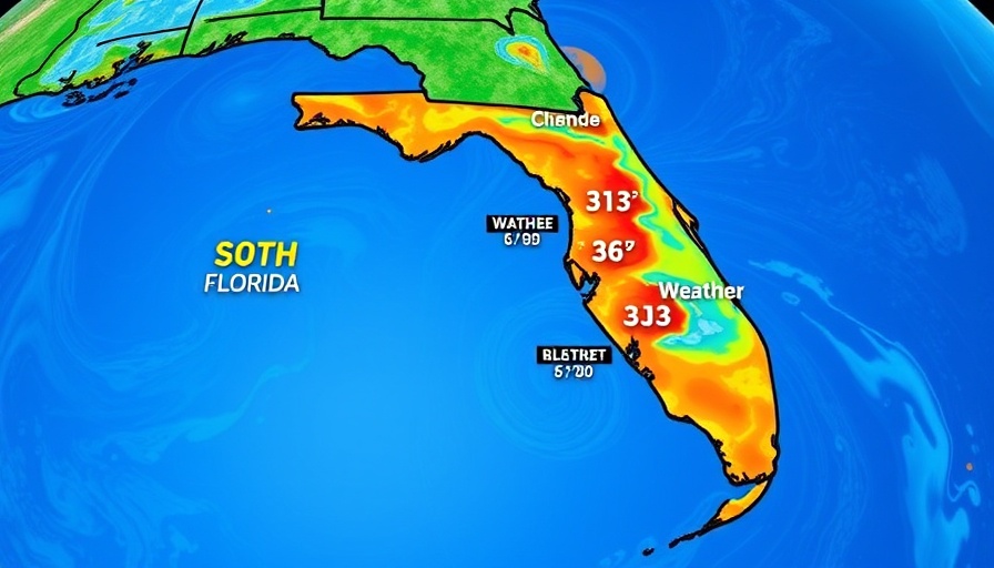 Weather map predicting South Florida weather with warm front and patterns.