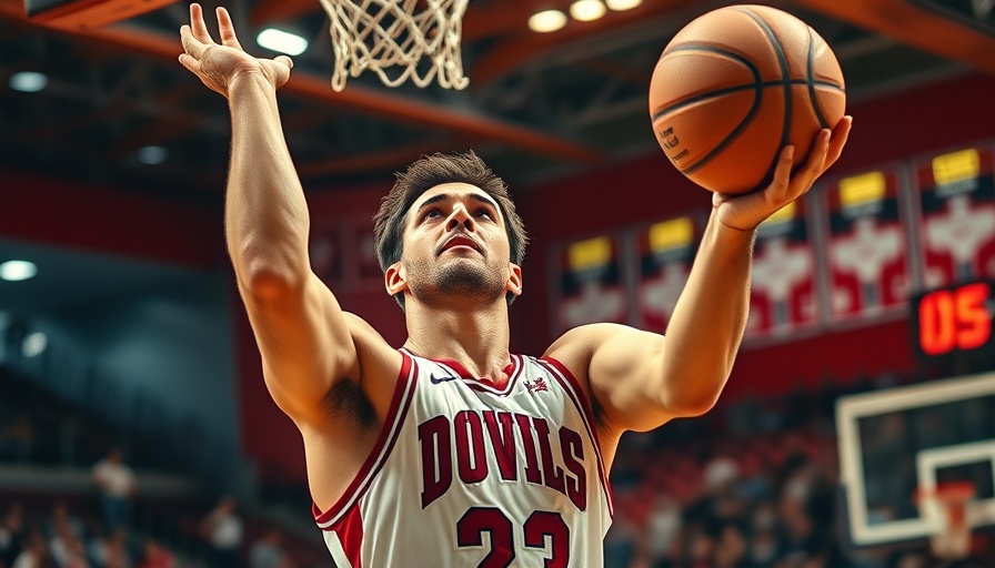 Basketball player making a layup in a vibrant gym during a game.