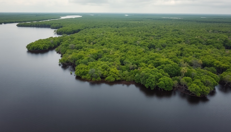 Aerial view of mangroves at Weedon Island Preserve with water channels.
