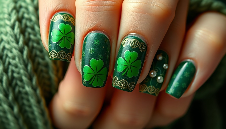 Festive St. Patrick’s Day nail art with shamrocks and patterns.