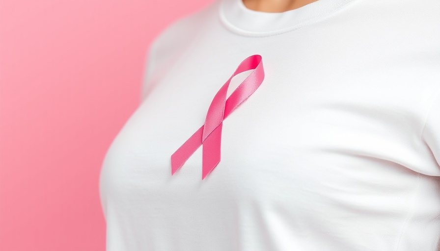 Pink ribbon on white shirt symbolizing breast cancer risk in young women.