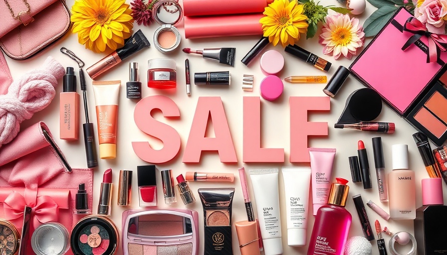 Vibrant collage with beauty products and fashion sale, March Beauty Trends 2025.