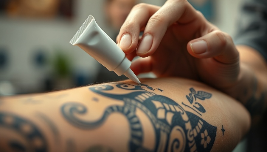 Applying tattoo numbing cream safely on a tattooed arm.