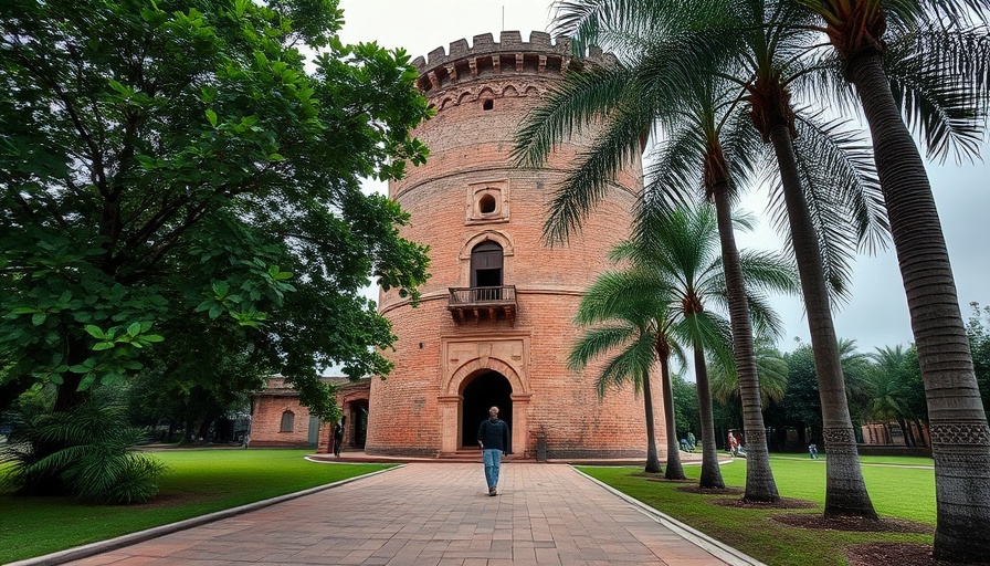 Historic campus with brick tower and greenery in Florida.