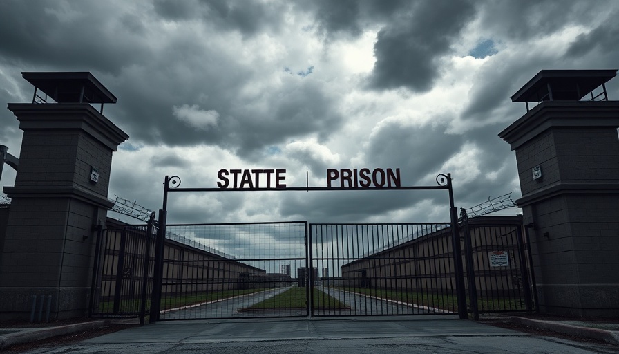 Florida State Prison entrance under cloudy sky, associated with Florida Death Penalty.