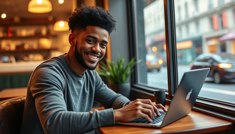 Young man with credit card using laptop at cafe for IHG One Rewards anniversary.