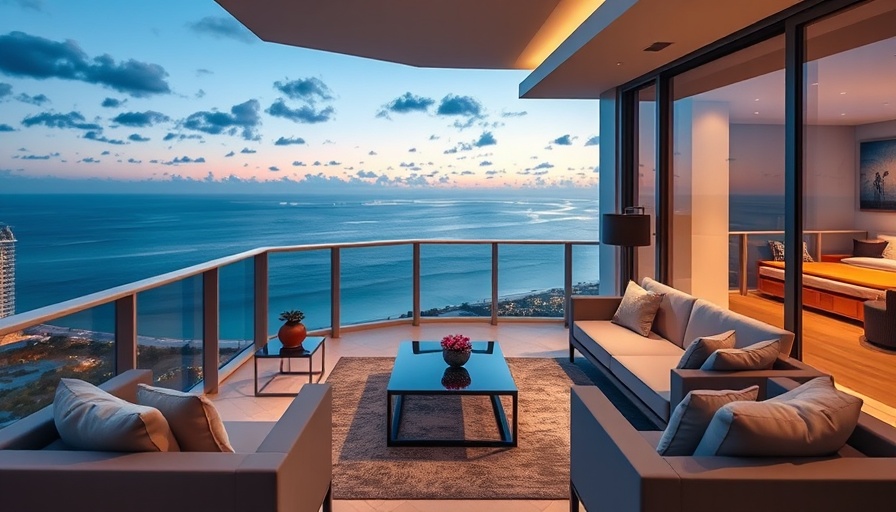Miami Beach penthouse balcony with stunning ocean view.