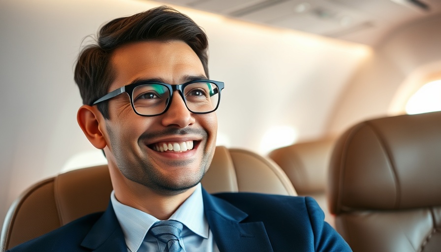 Riviera Travel key account manager smiling inside an airplane.