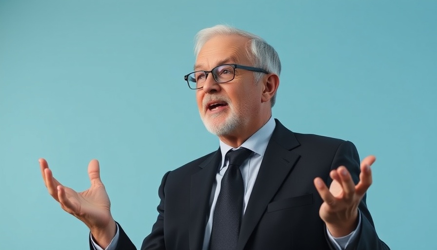 Confident man discussing financial strategies against a blue background.