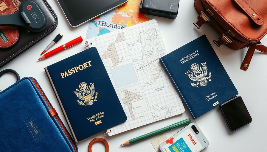 Assorted travel essentials with passport and guide showcasing packing tips for travel.