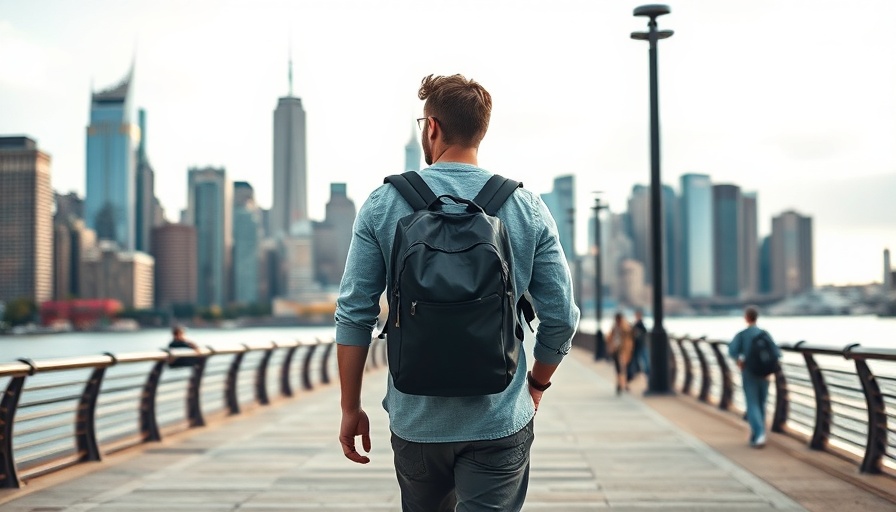 Traveling Not Running Away from Problems: Man exploring city skyline.