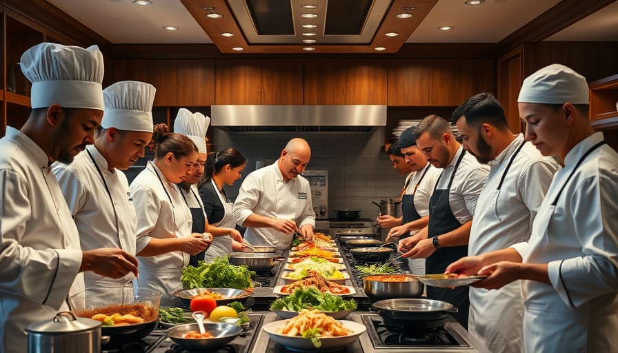 Chefs cooking in a modern kitchen, part of Cunard culinary experiences.