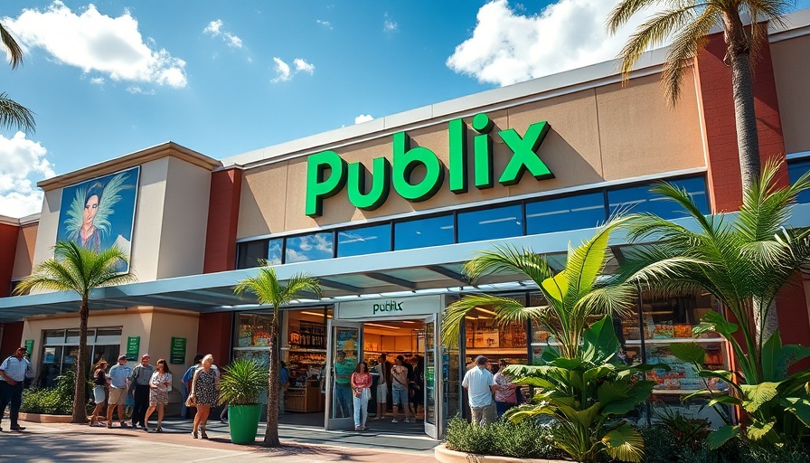 Publix South Florida store with bright facade and customers.