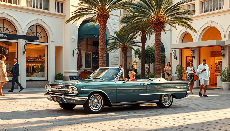 Vintage shopping scene in luxury retail Palm Beach.
