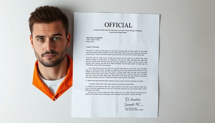 Official letter and man in prison uniform for execution news