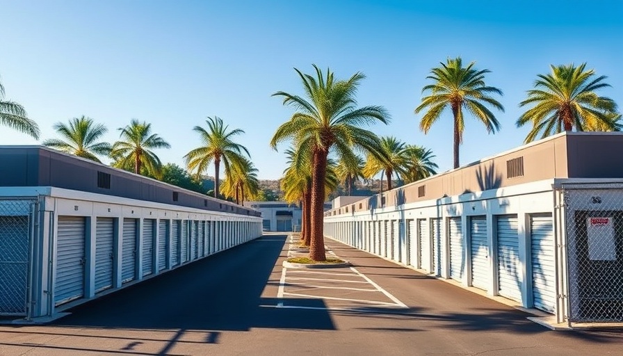 Modern South Florida self-storage facility with palm trees and metal units
