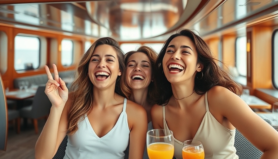 Cheerful women on a luxury cruise ship; Travel Agency Success Story.
