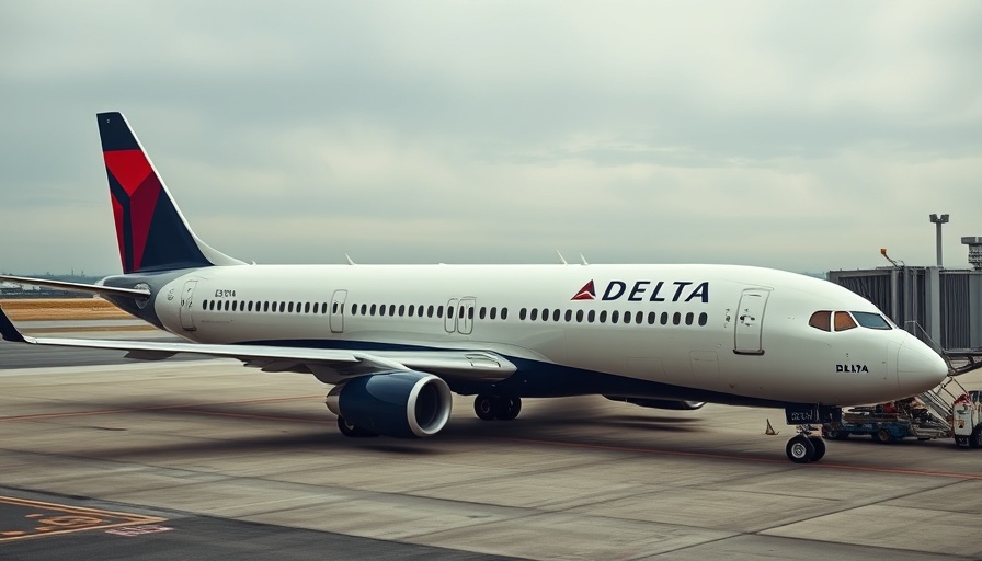 Delta Air Lines aircraft at gate, showcasing new Hawaii route.