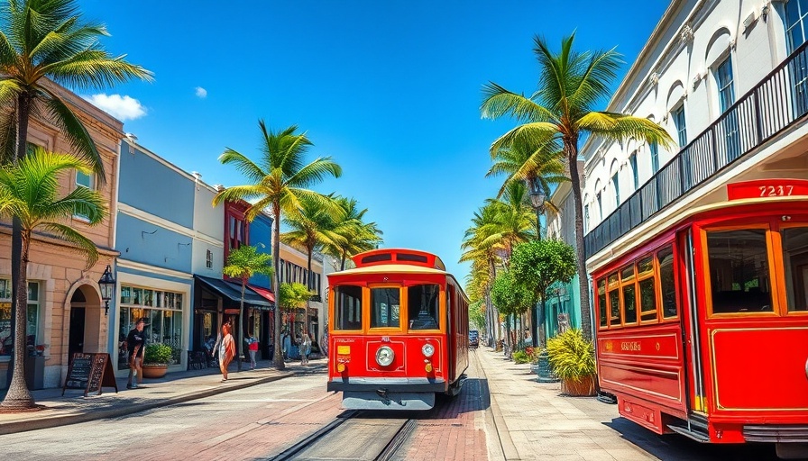 Vintage trolley in one of Florida's underrated towns, urban scene.