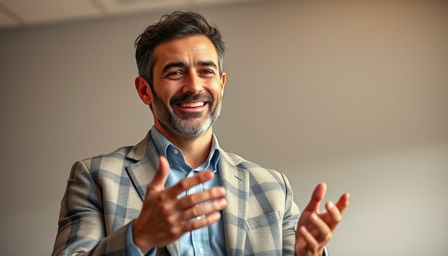 Confident man discussing financial protection risks indoors.