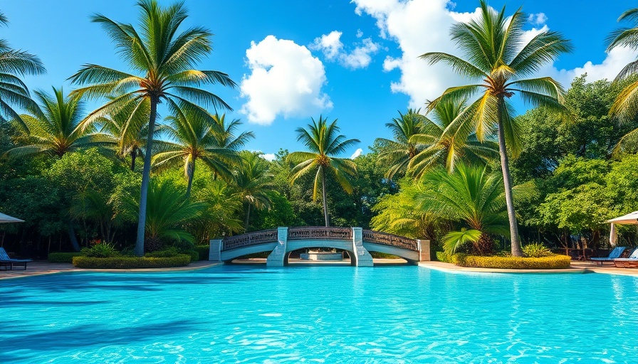 Resort pool with tropical palms, ideal for family vacations.