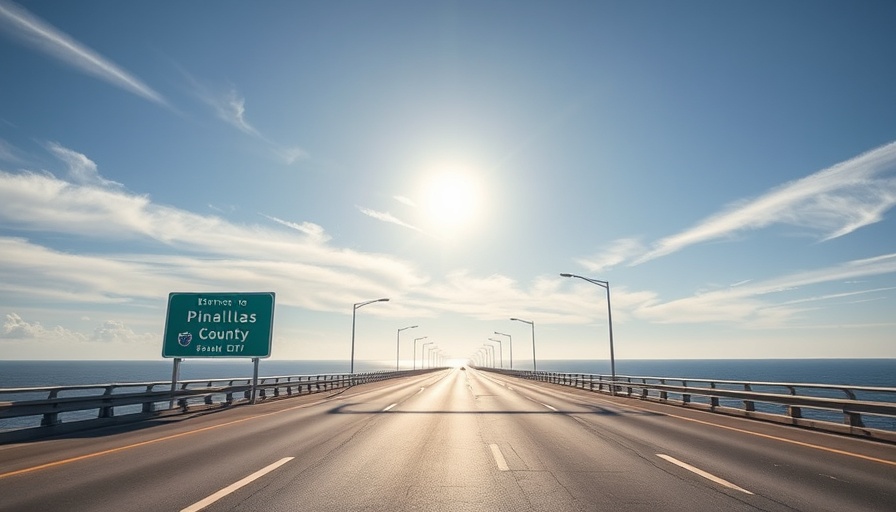 Entrance sign on Howard Frankland Bridge under clear sky.