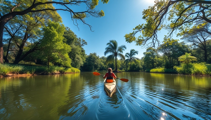 Kayaking on Florida's Peace River, tranquil scene with lush greenery.