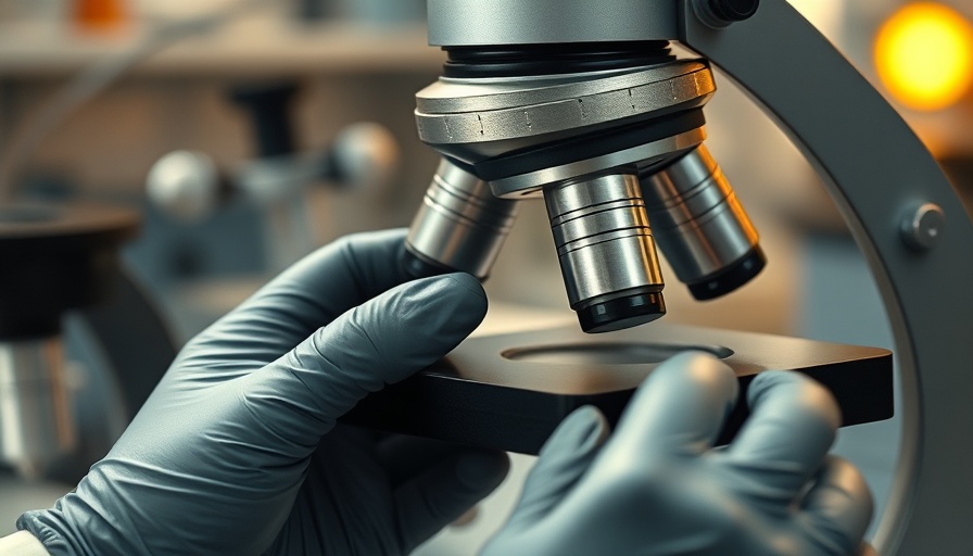 Microscope with gloves in rare disease clinical trials lab.