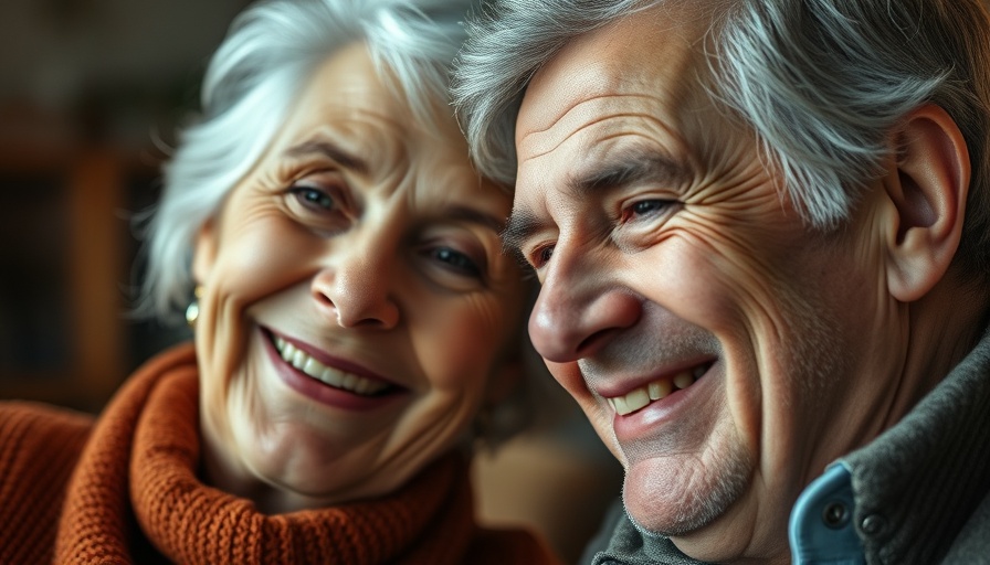 Smiling couple close-up indoors, warm lighting.