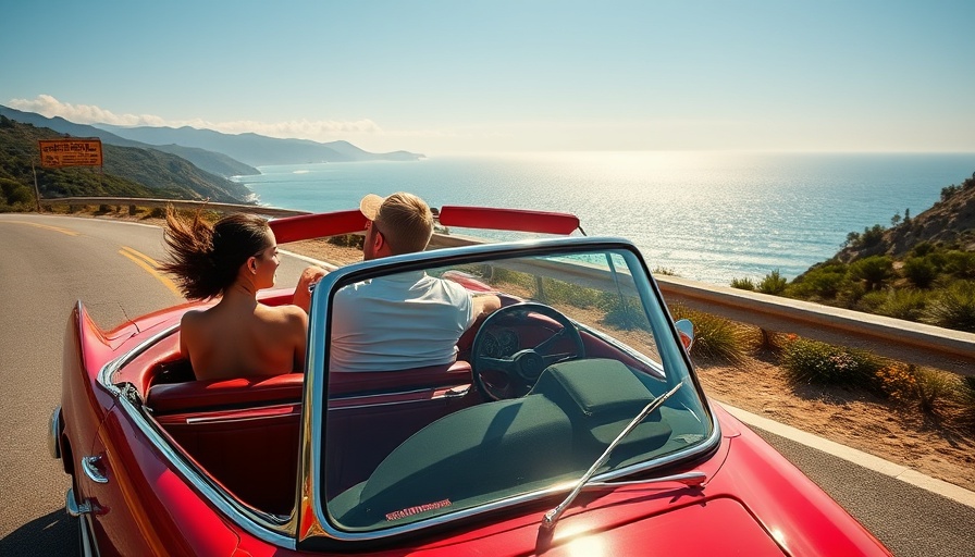 Classic convertible car driving by the coast, related to best gas credit cards.