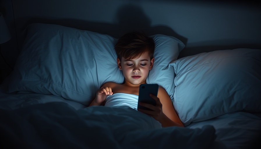 Boy using smartphone in bed, effects on sleep.