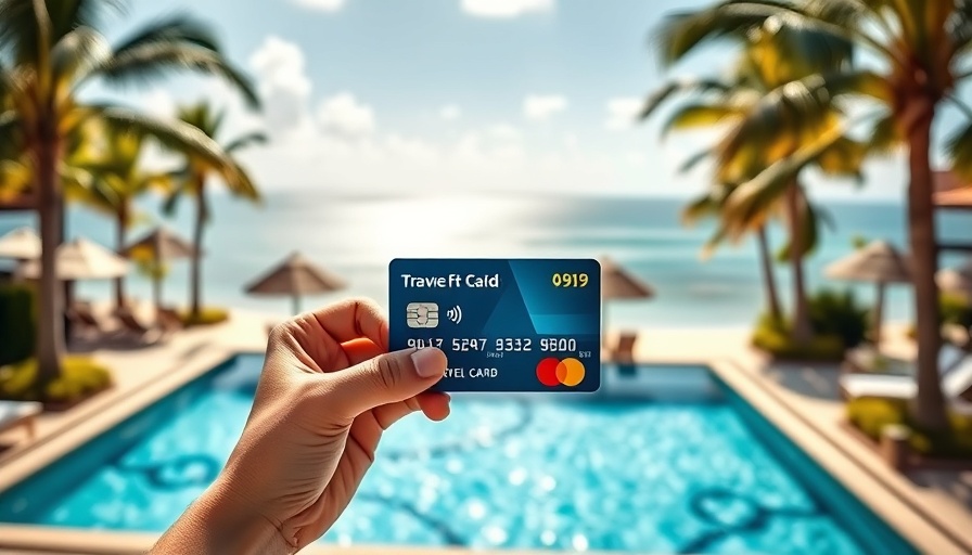 American Express card held over tropical pool, showing travel rewards potential.