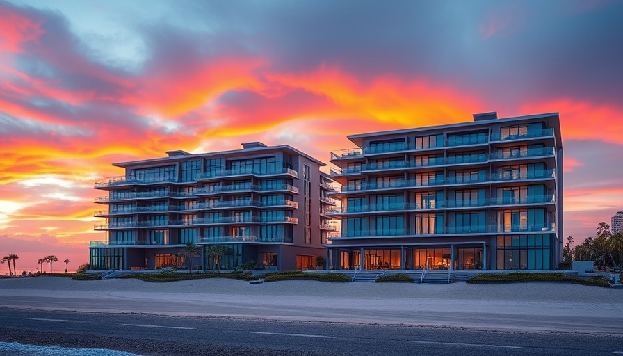 Luxury oceanfront condos in Surfside at sunset, sleek design