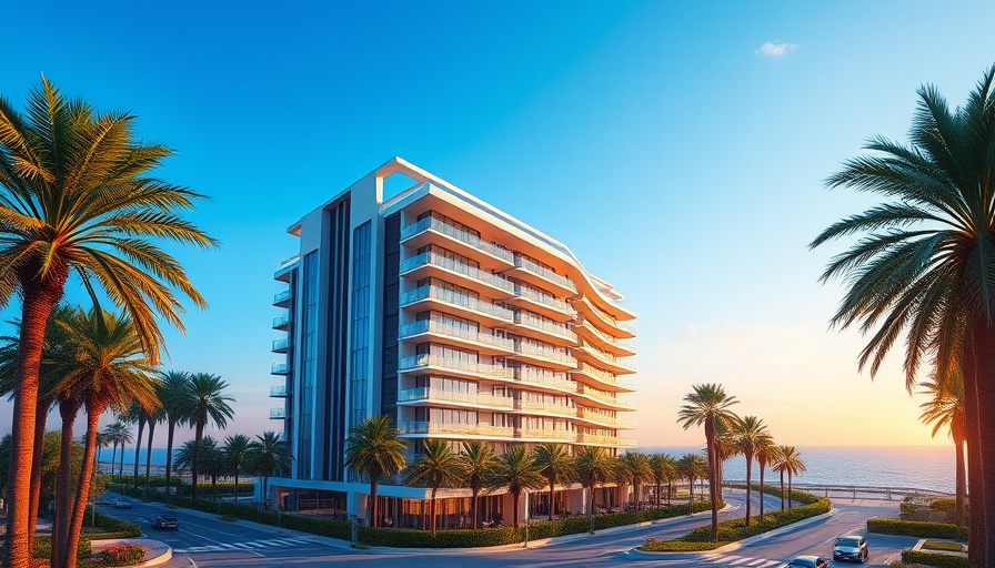 Proposed Palm Beach condo complex with palm trees and ocean view