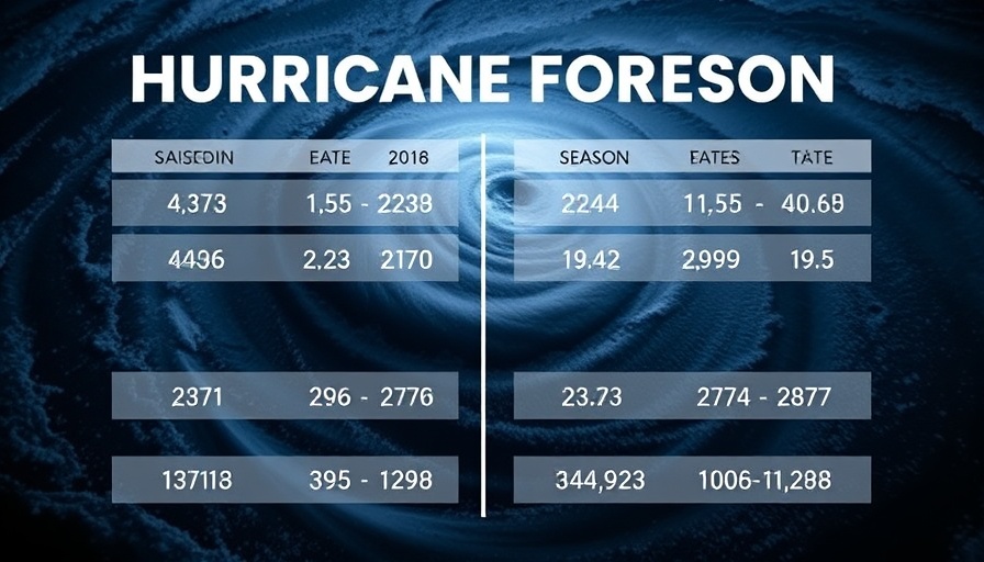 2025 hurricane season forecast graphic with storm data.