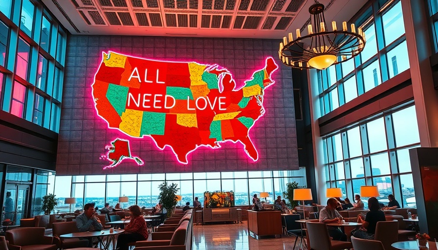 Stylish lounge at O'Hare International Airport with modern art.