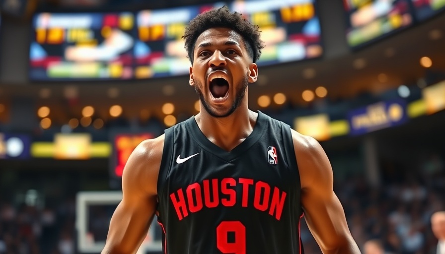 Intense basketball player in Houston jersey during championship