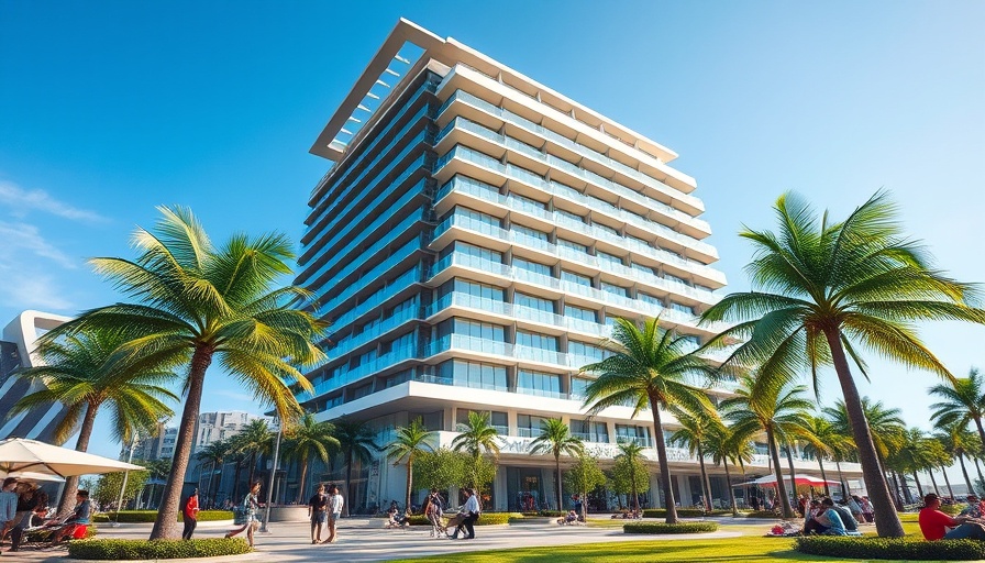 Miami Beach Convention Center Hotel project with modern architecture and outdoor space.