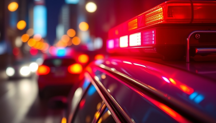 Police car lights flashing at night, dramatic scene.