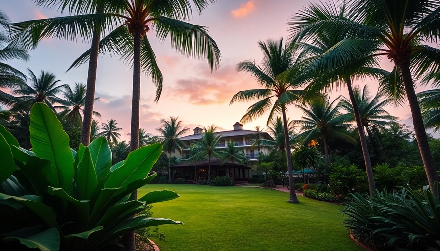 Lush gardens at Fairmont Kea Lani resort in twilight.