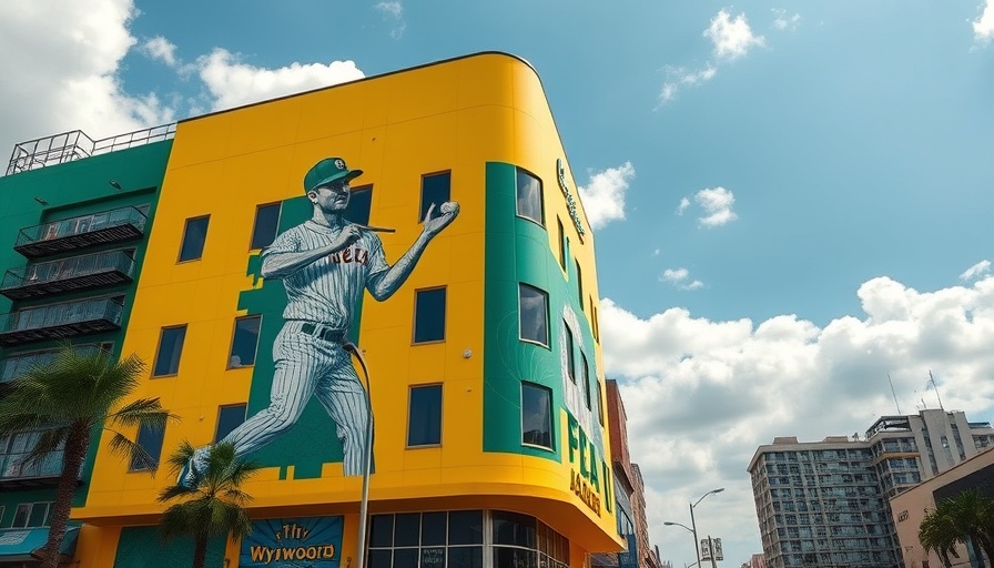 Baseball-themed tower in Wynwood with vibrant mural.