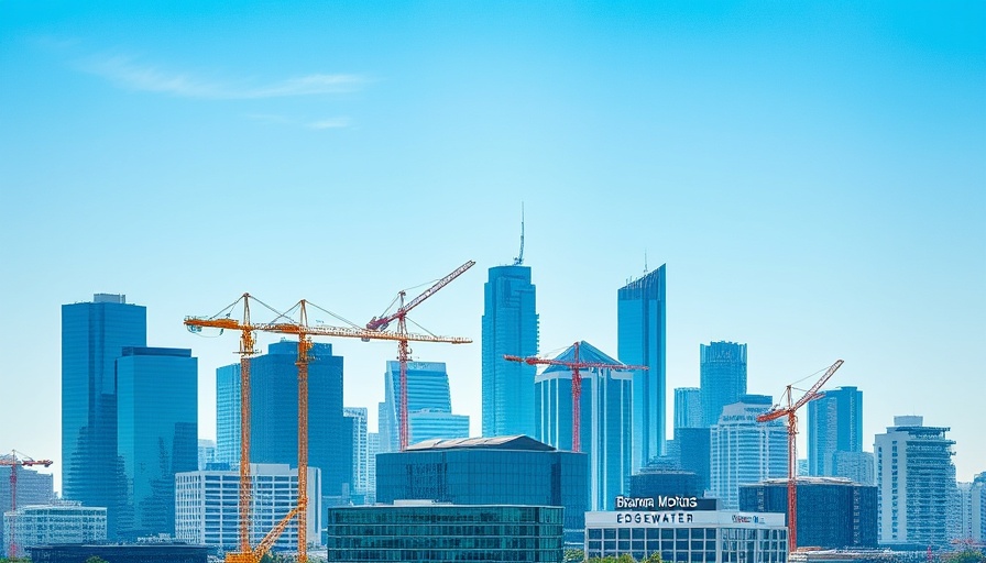 Braman Motors Edgewater development with cranes against urban skyline