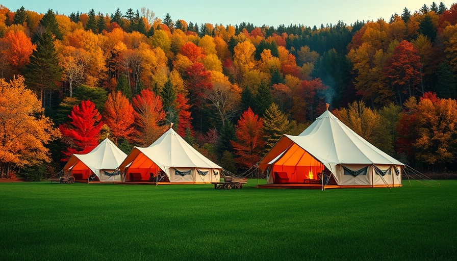 World of Hyatt glamping site with tents and colorful forest.