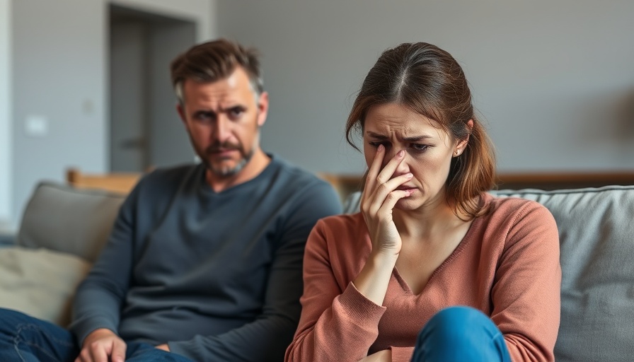 Frustrated woman wiping tears while man looks on, Tiny Man Syndrome concept.