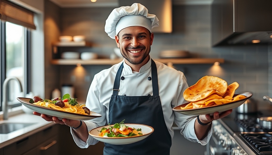 Chef in South Florida Michelin Star restaurant kitchen with gourmet dishes.