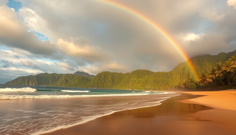 Tropical beach with rainbow, best island to visit in Hawaii.