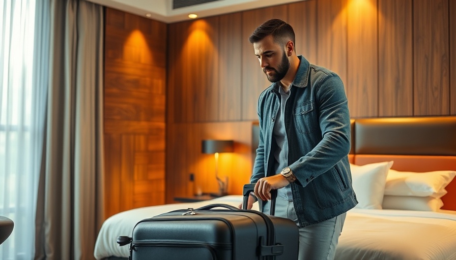 Hilton Business Amex value presenting a man packing in a stylish hotel room.