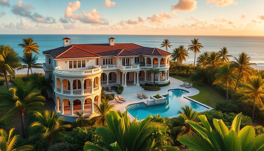 Palm Beach luxury real estate beachfront mansion with lush gardens.