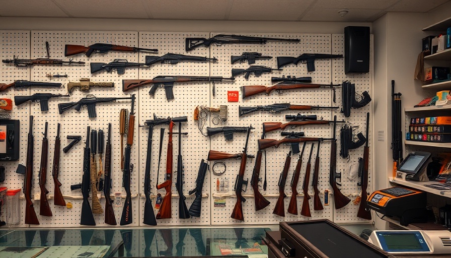 Guns displayed in a shop related to Florida gun-buying age legislation.